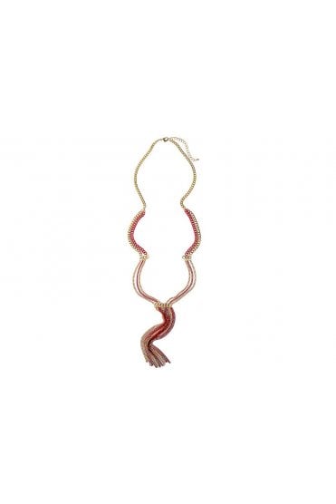 Three Row Link Chain Tassel Necklace