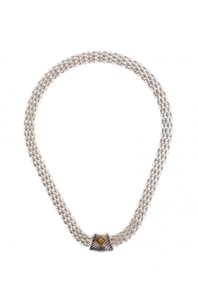 Majique London Vintage Mesh Chain Necklace With Antique Silver And Gold Pendant