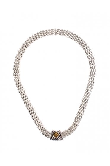 Vintage Mesh Chain Necklace With Antique Silver And Gold Pendant