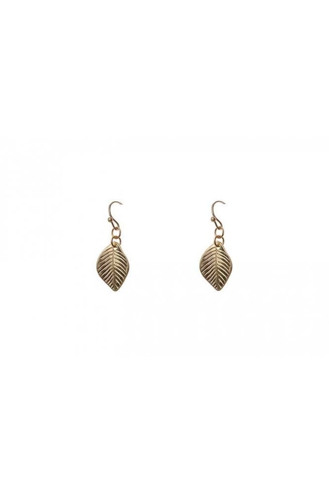Majique London Worn Gold Fish Hook Earrings With Leaf Charm Drop